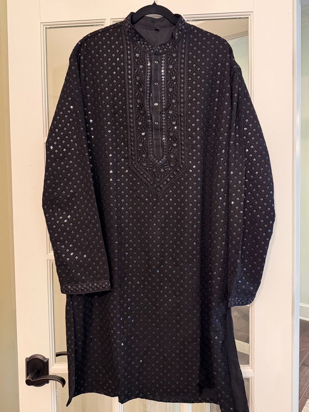 Black Embroidered Men's Kurta Shirt XL